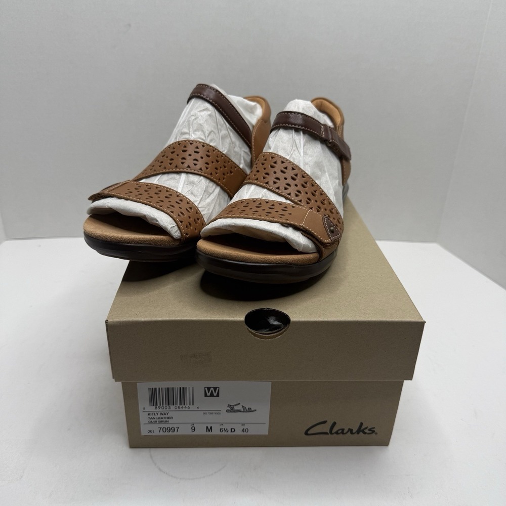 Clarks Kitly Way Tan Leather Sandals Womens 9 M 26170997 Comfort Casual New